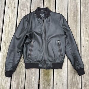 Black lamb skin leather bomber jacket. Size small